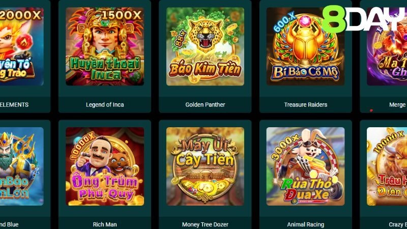 Các trò chơi Slot game tại nhà cái 8DAY