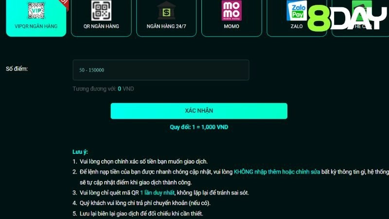 Các lưu ý khi nạp tiền 8day cần phải biết
