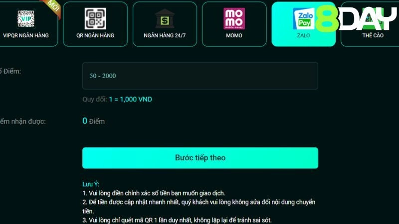 Rút tiền 8day bằng các loại thẻ cào thông dụng